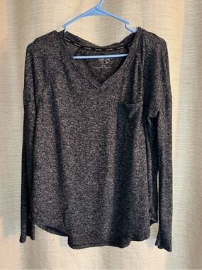 Calvin Klein Charcoal Heather V-Neck Long Sleeve Top